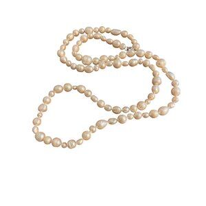 Vintage Honora Long Genuine Pearl Necklace Sterling Silver Double Estate 34"